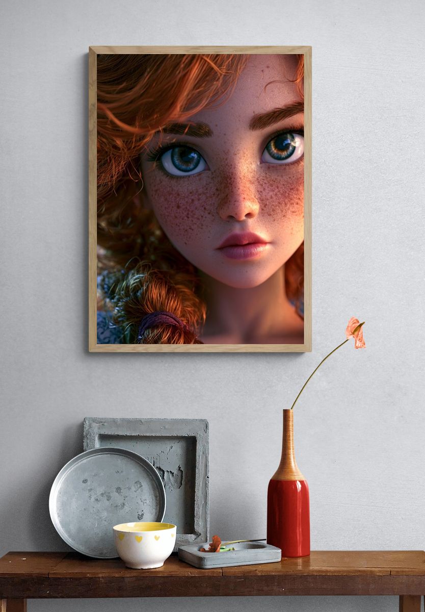 Freckled Red-Haired Girl Portrait Print. — room view 3
