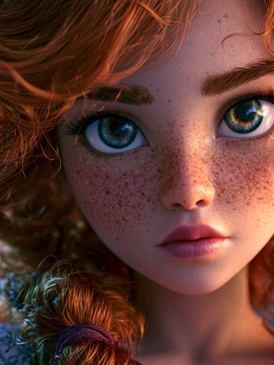 Freckled Red-Haired Girl Portrait Print. poster