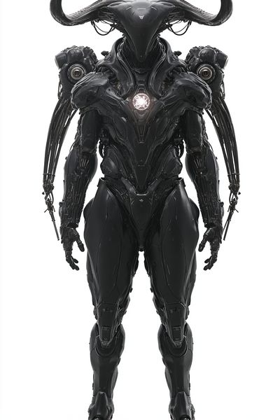 Horned Mech Warrior Sci-Fi Print. poster