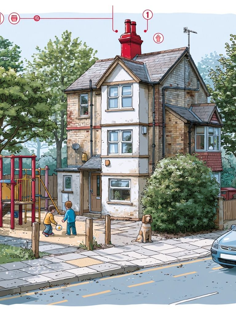 Suburban House Street Scene Illustration Print. poster detail
