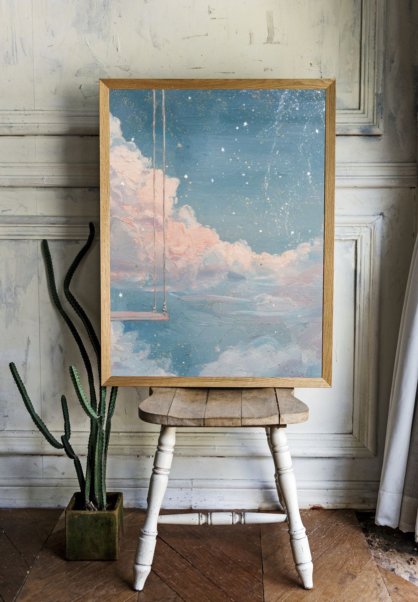 Dreamy Cloud Swing Illustration Poster. — room view 1