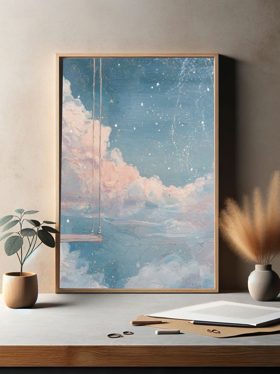 Dreamy Cloud Swing Illustration Poster. — room view 2