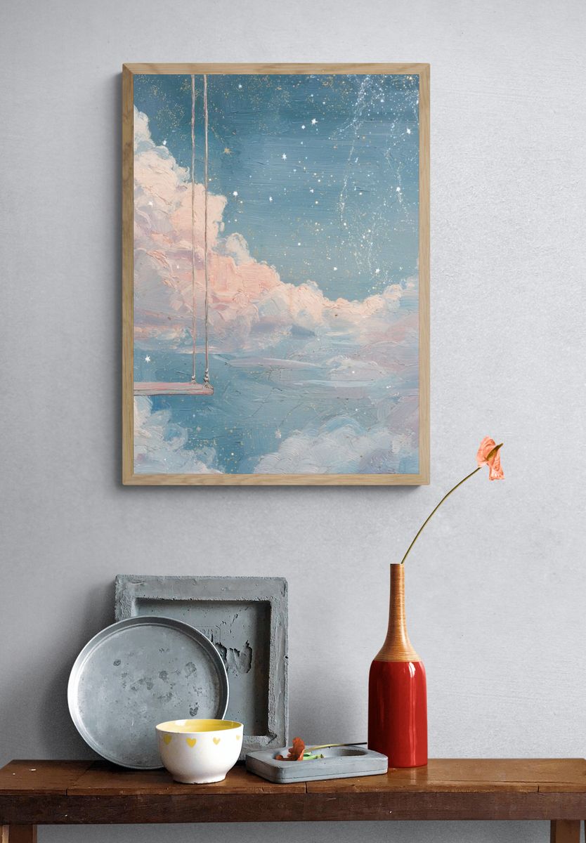 Dreamy Cloud Swing Illustration Poster. — room view 3