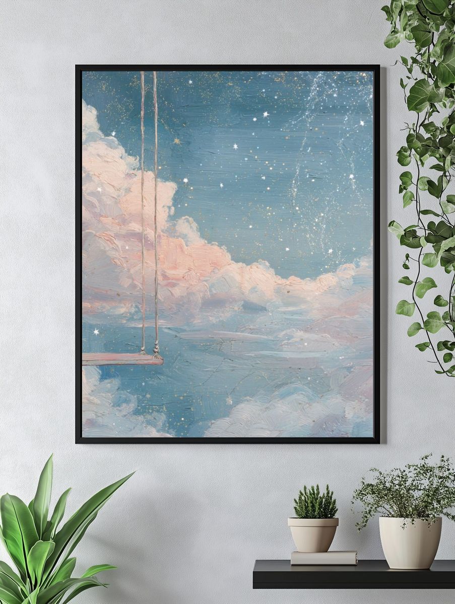 Dreamy Cloud Swing Illustration Poster. — room view 4