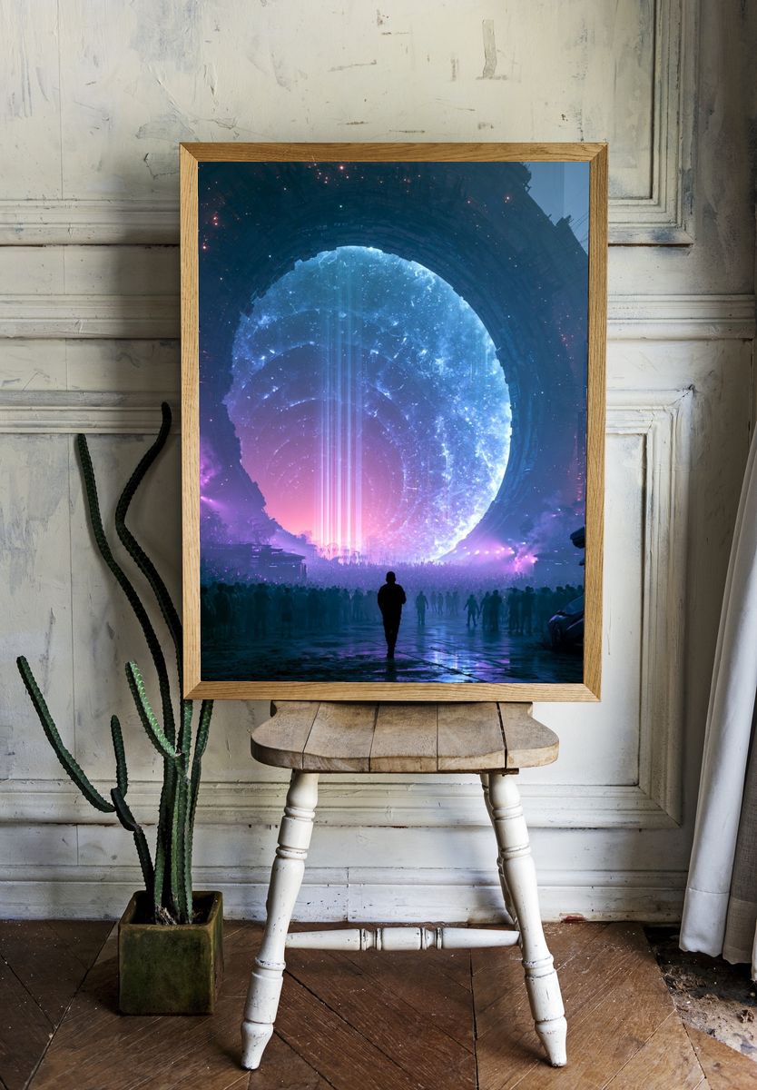 Neon Portal Cityscape Poster. room preview