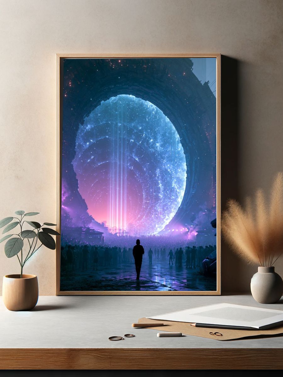 Neon Portal Cityscape Poster. — room view 2