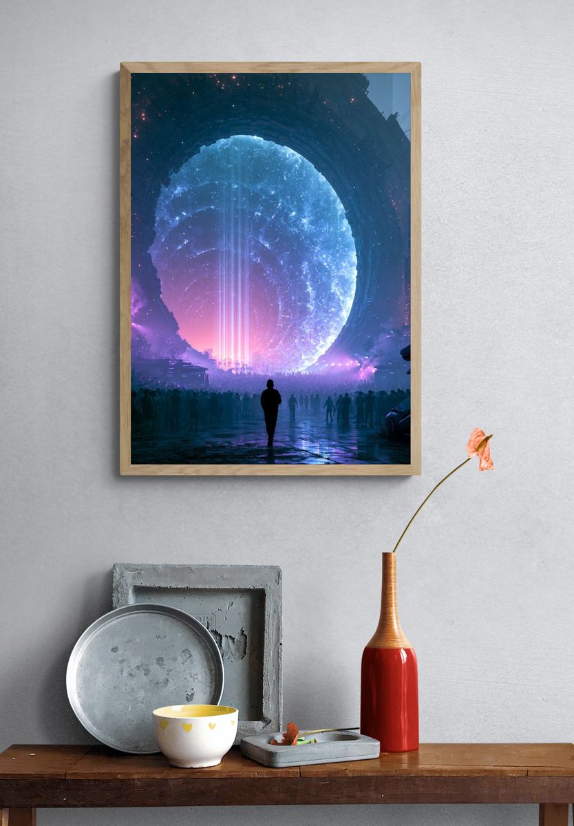 Neon Portal Cityscape Poster. — room view 3