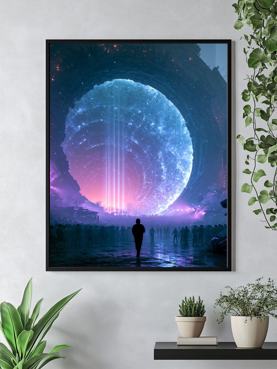 Neon Portal Cityscape Poster. — room view 4