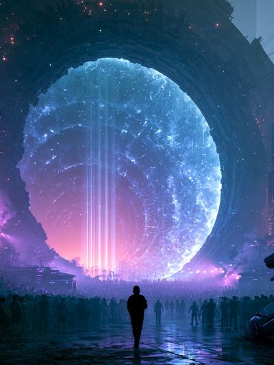 Neon Portal Cityscape Poster.