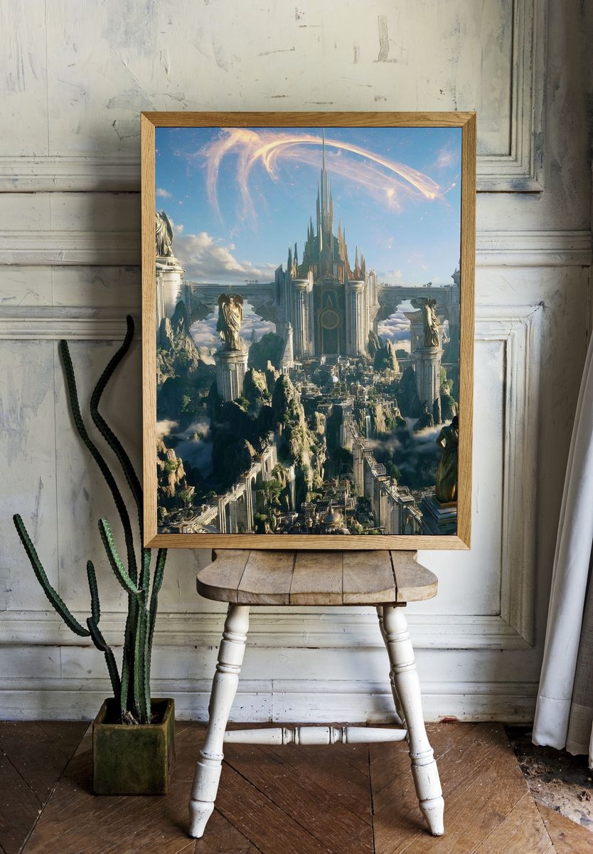 Celestial Fantasy Cityscape Poster. room preview
