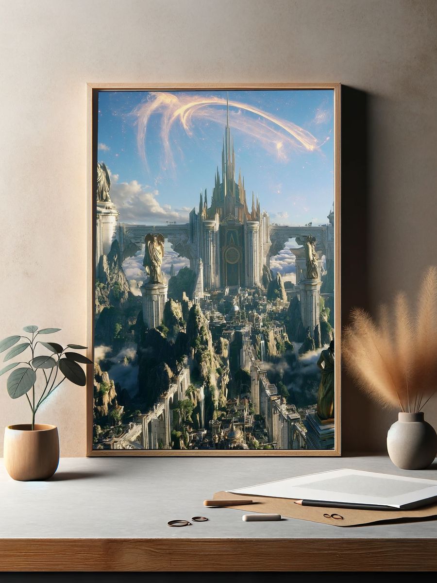 Celestial Fantasy Cityscape Poster. — room view 2