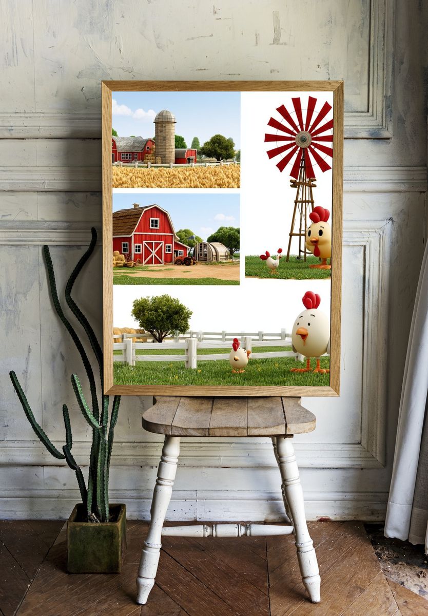 Farmyard Chickens Illustration Poster. room preview