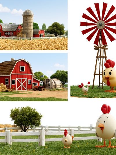 Farmyard Chickens Illustration Poster.