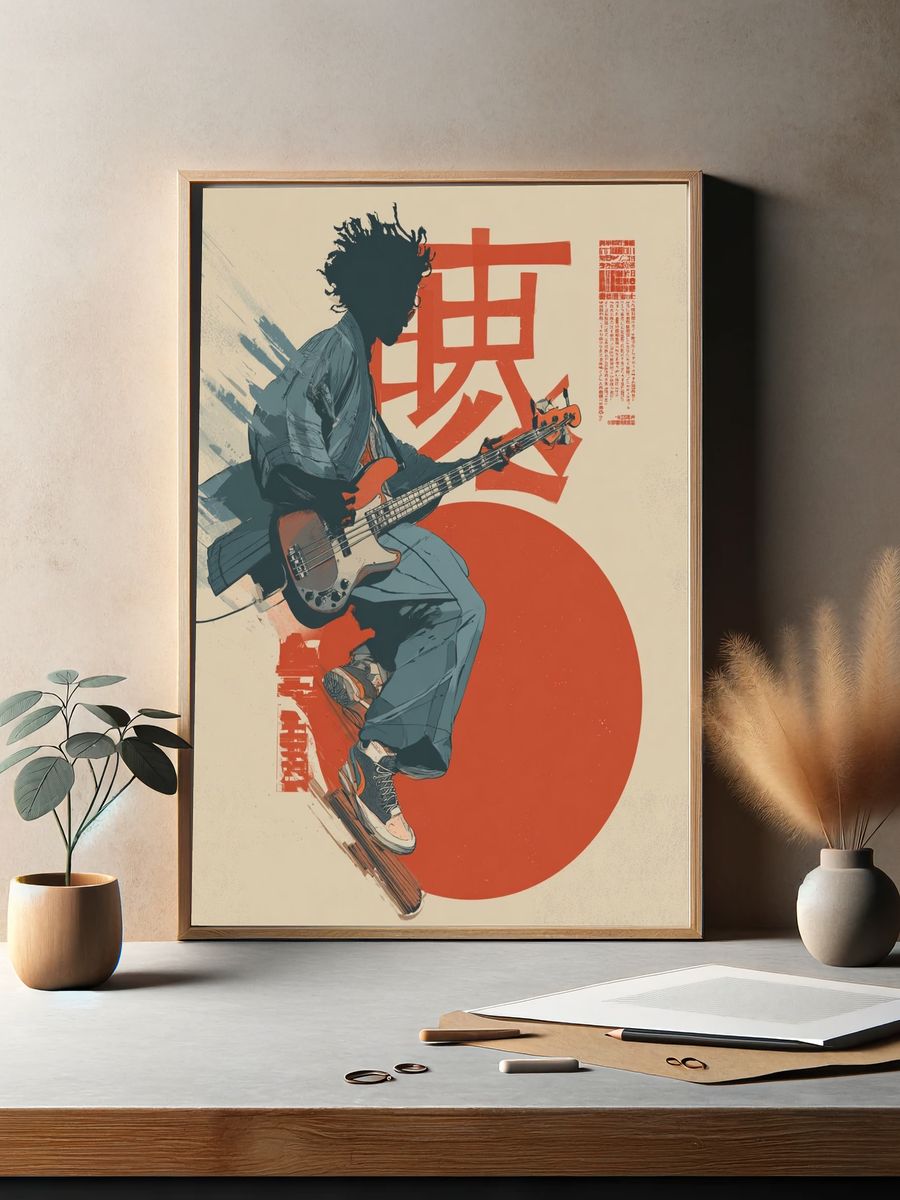 Skateboard Bassist Japanese Illustration Poster. — room view 2