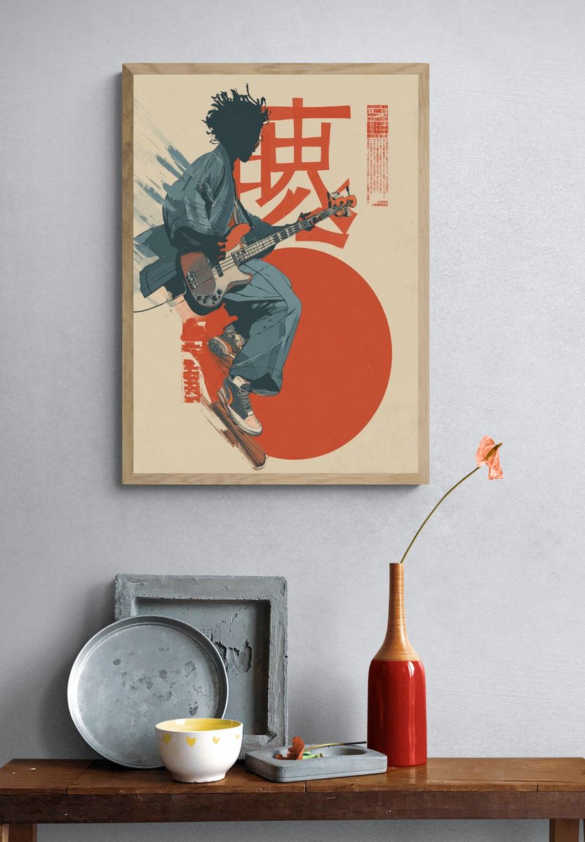Skateboard Bassist Japanese Illustration Poster. — room view 3