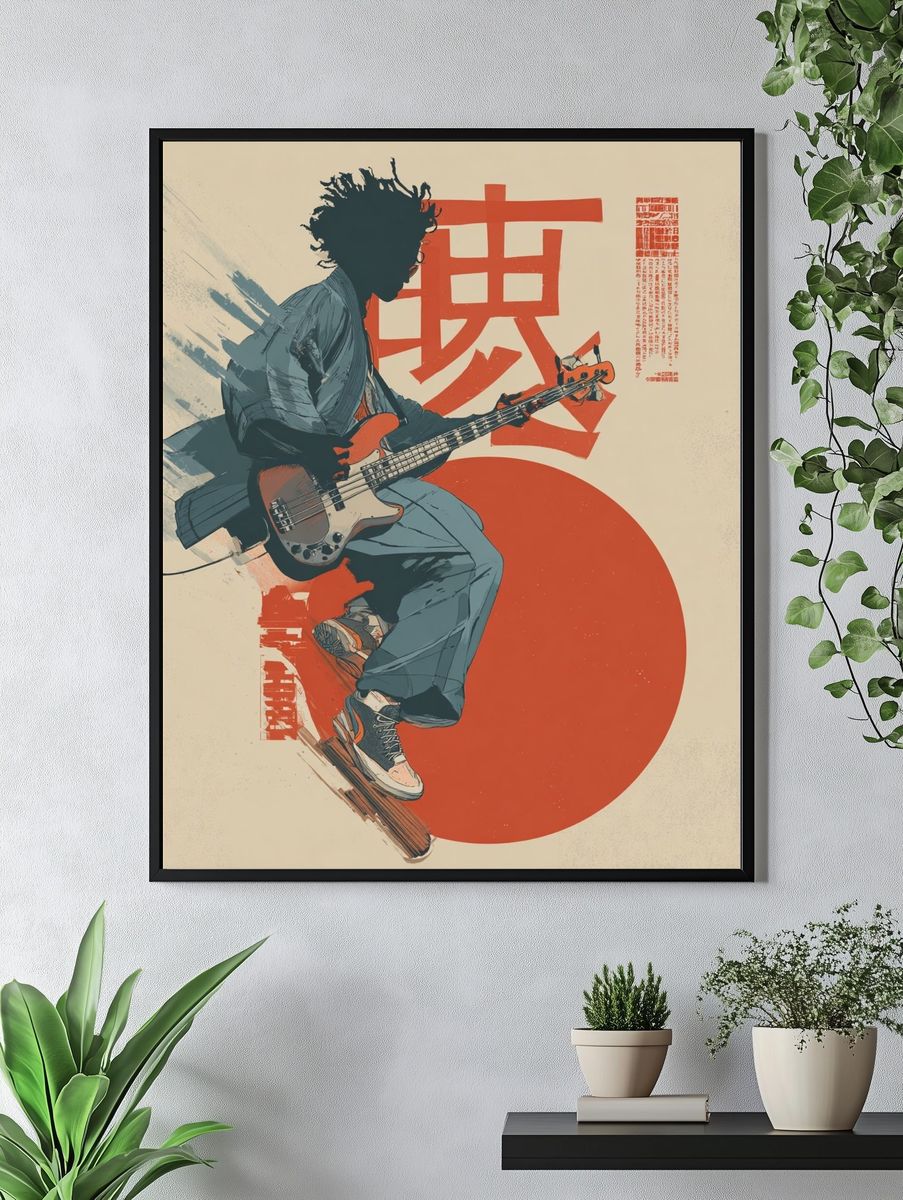 Skateboard Bassist Japanese Illustration Poster. — room view 4