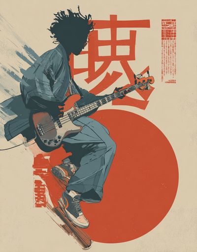 Skateboard Bassist Japanese Illustration Poster. poster print