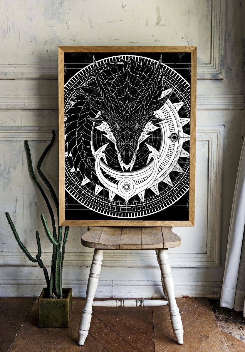 Dragon Sigil Black-White Poster. — room view 1