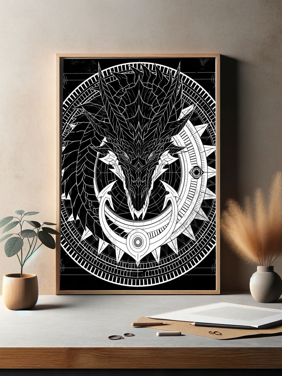 Dragon Sigil Black-White Poster. — room view 2