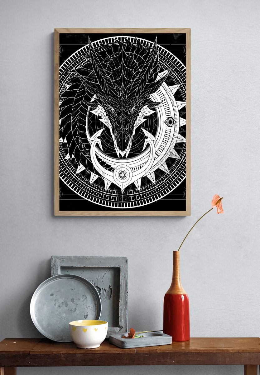 Dragon Sigil Black-White Poster. — room view 3