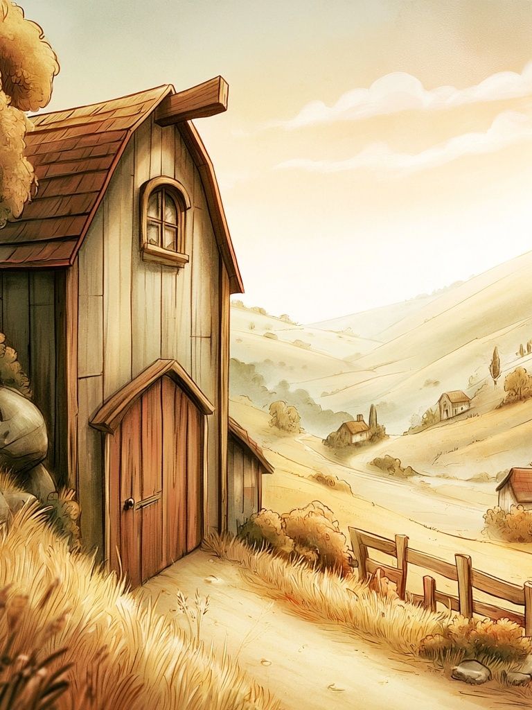 Sunlit Countryside Cottage Illustration Poster. poster — illustration art