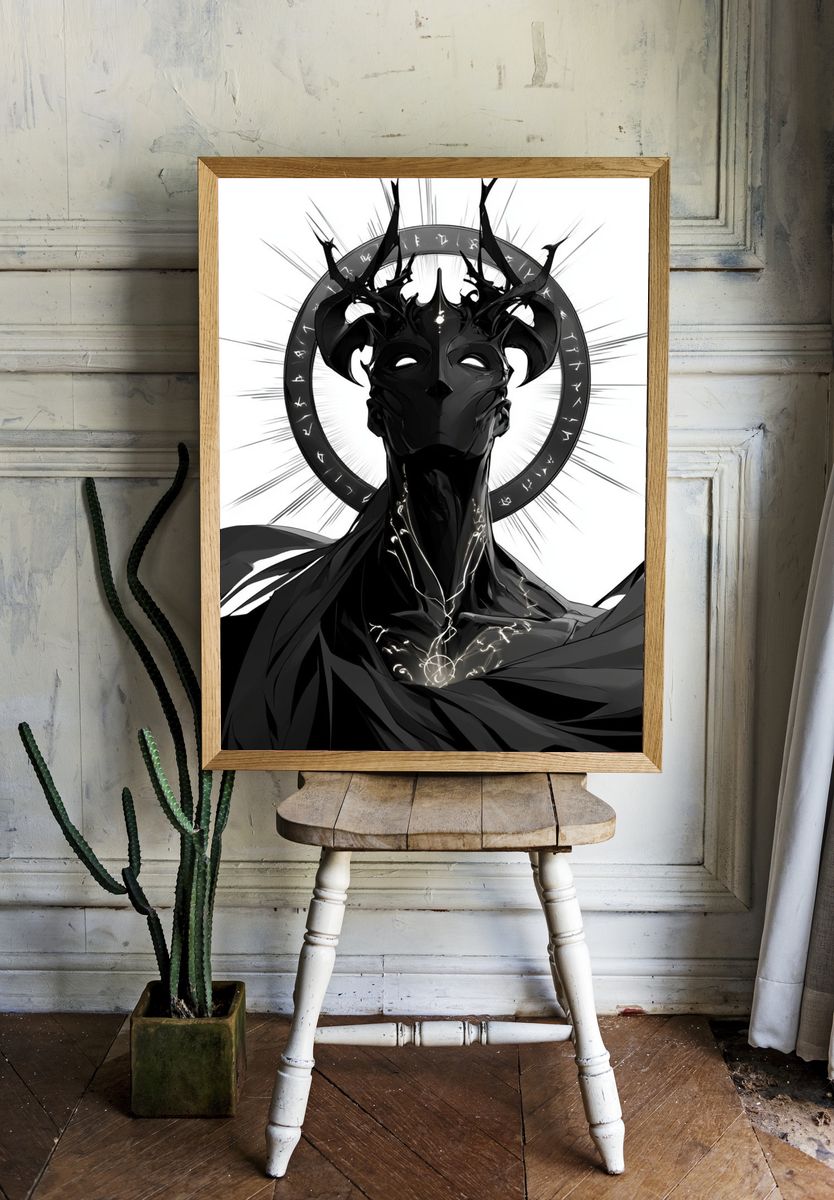 Dark Horned Deity Illustration Poster. room preview