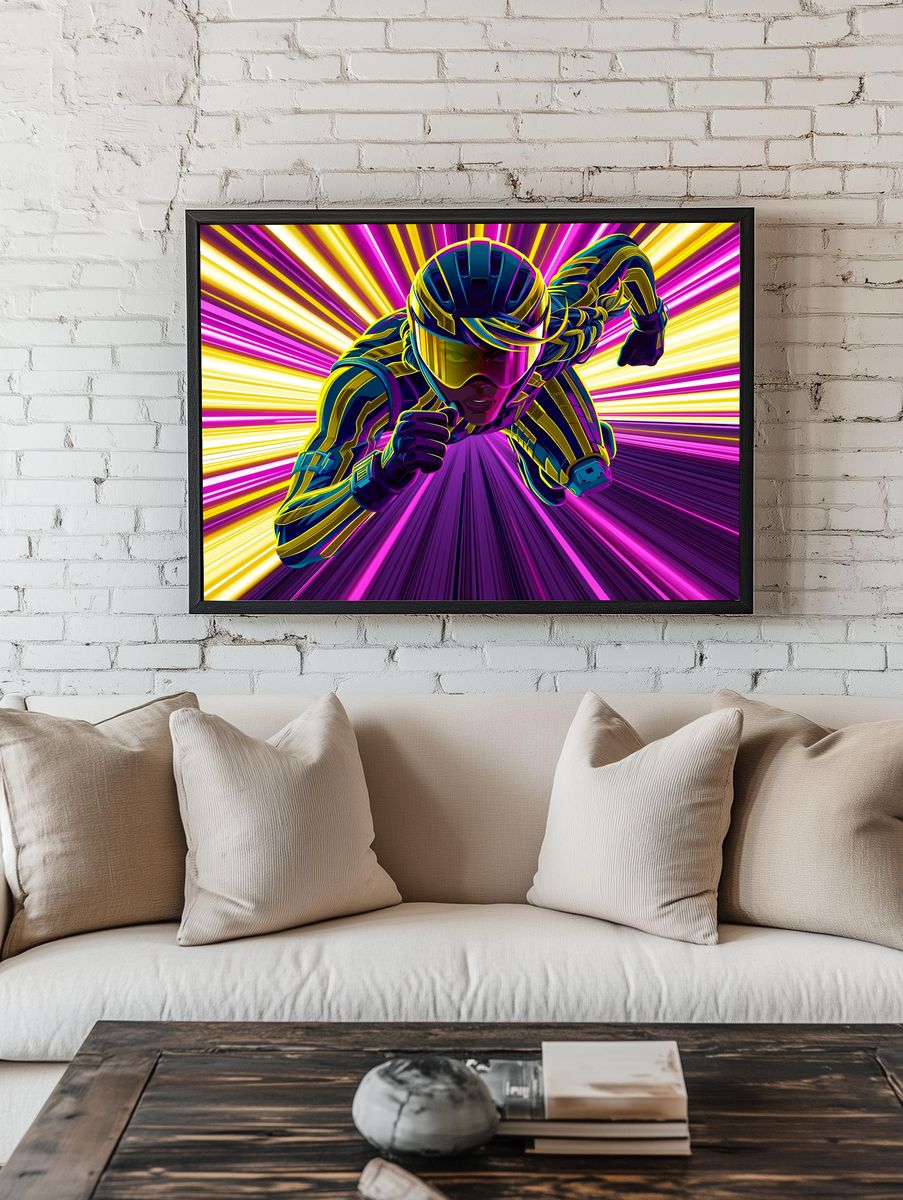 Neon Cyclist Action Poster. room preview