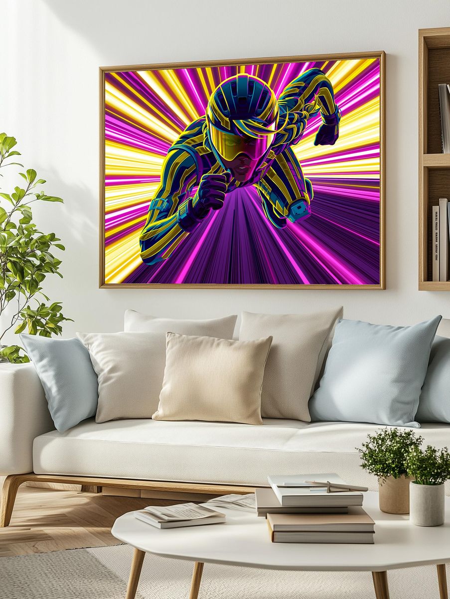 Neon Cyclist Action Poster. — room view 2