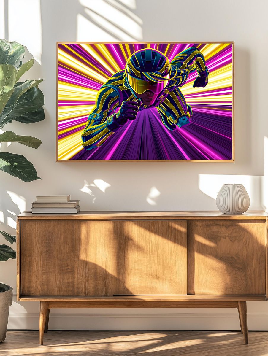 Neon Cyclist Action Poster. — room view 3