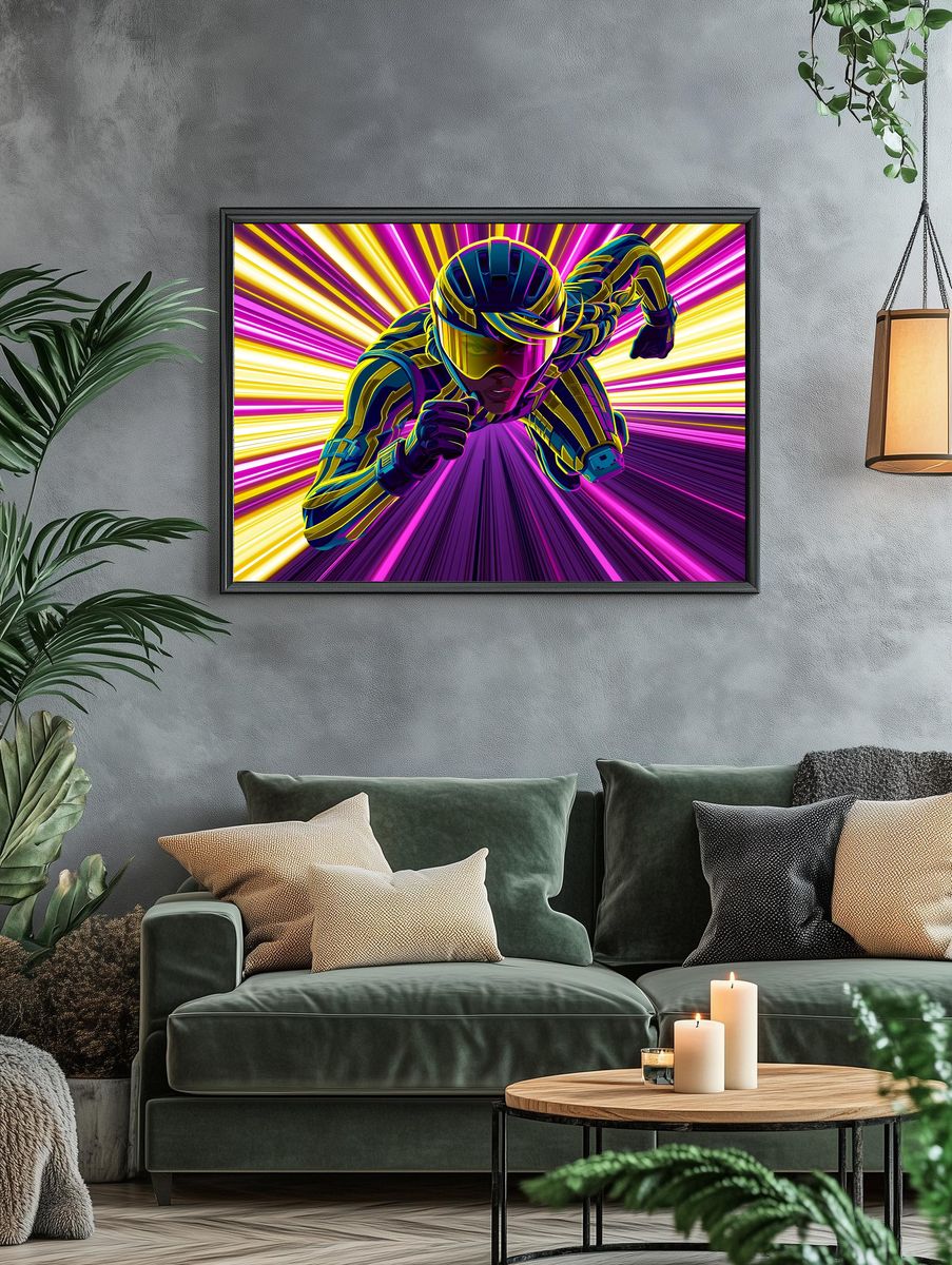Neon Cyclist Action Poster. — room view 4