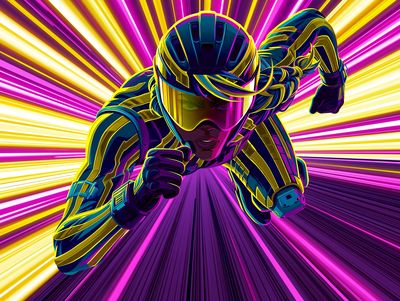 Neon Cyclist Action Poster. poster print