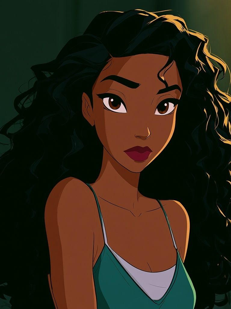 Curly-Haired Woman Portrait Print. poster detail