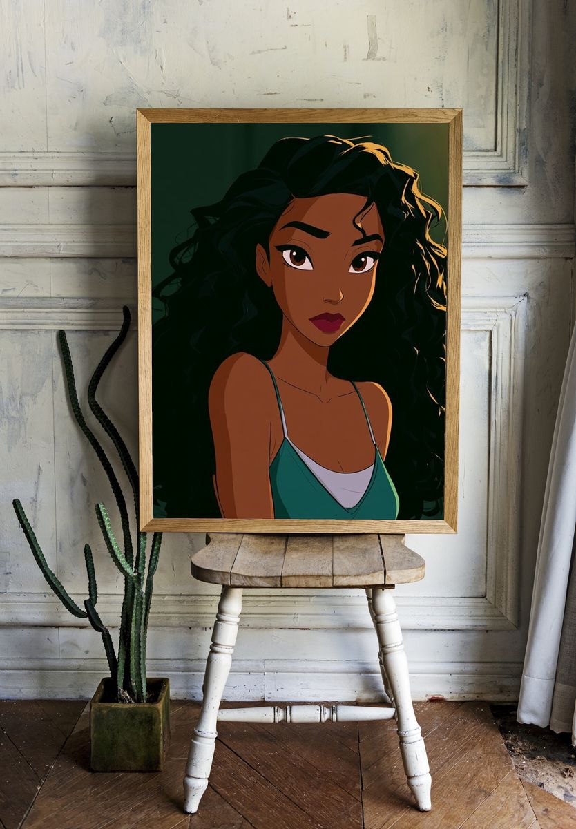 Curly-Haired Woman Portrait Print. — room view 1