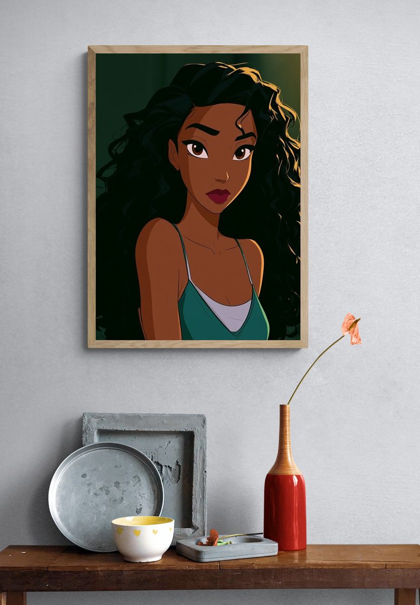 Curly-Haired Woman Portrait Print. — room view 3