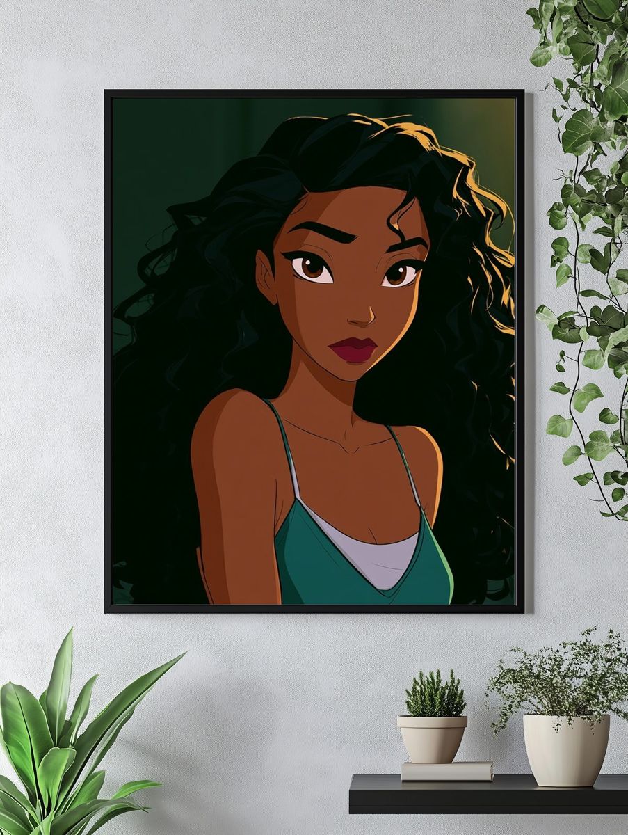 Curly-Haired Woman Portrait Print. — room view 4