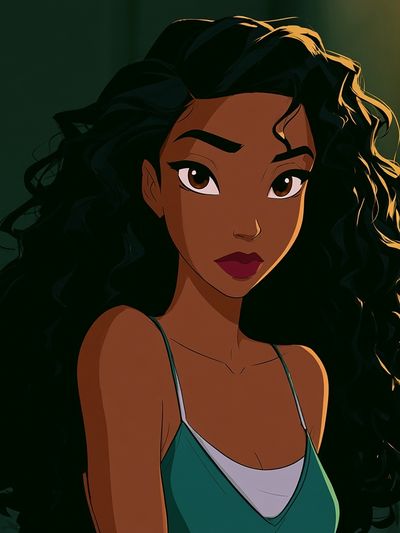 Curly-Haired Woman Portrait Print. poster