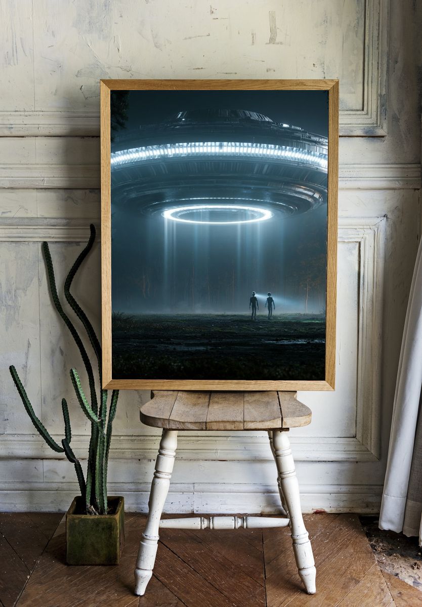 Alien UFO Forest Encounter Poster. room preview