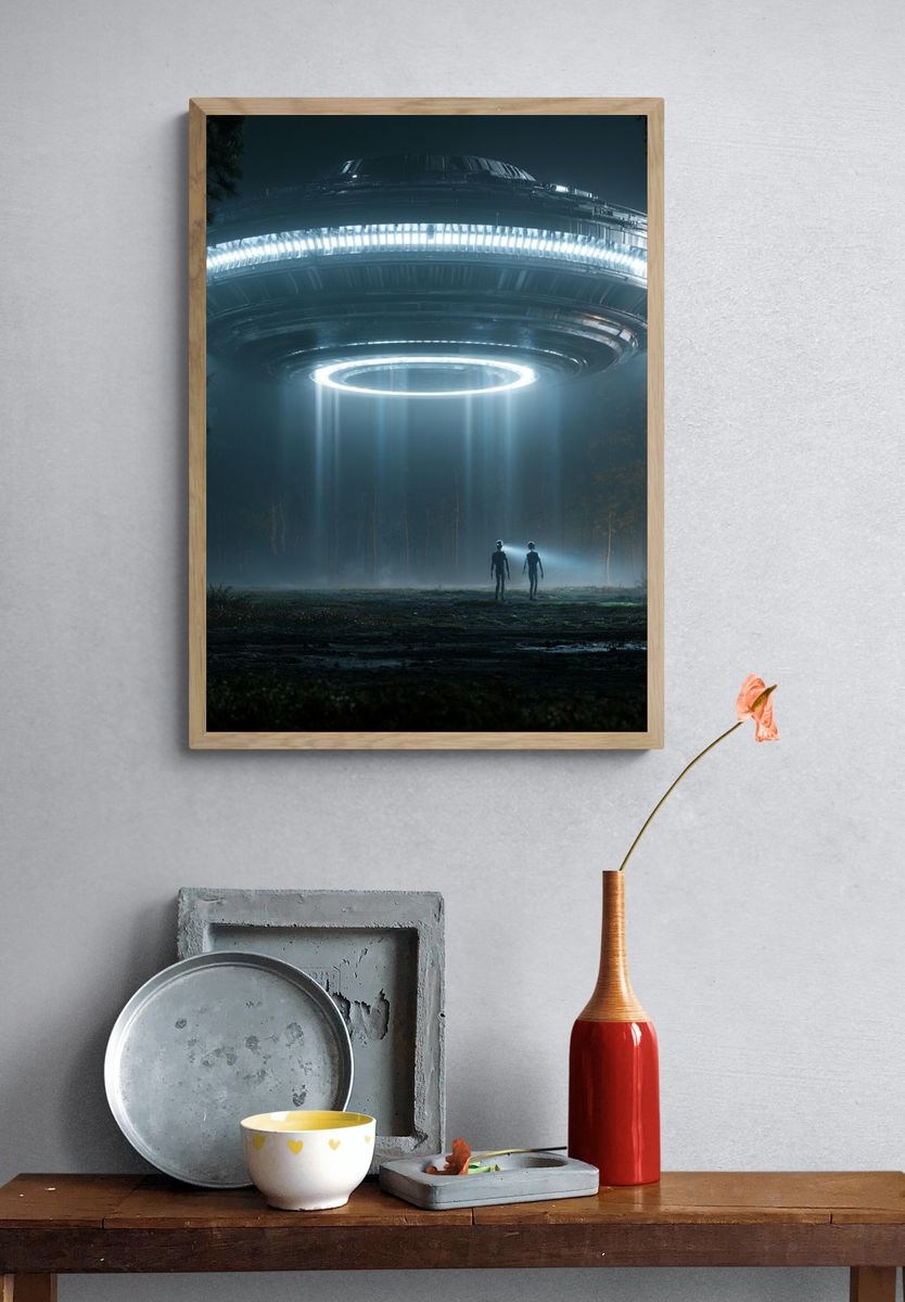 Alien UFO Forest Encounter Poster. — room view 3