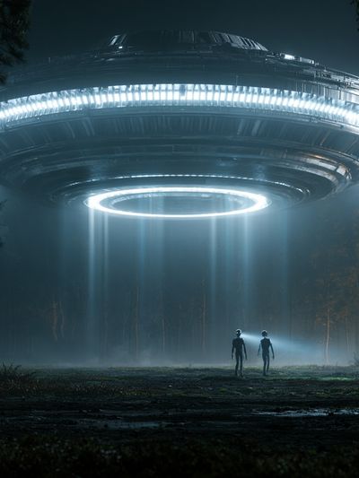 Alien UFO Forest Encounter Poster. poster