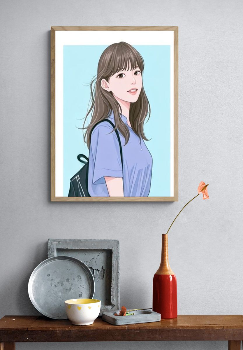Young Woman Portrait Illustration Poster. — room view 3