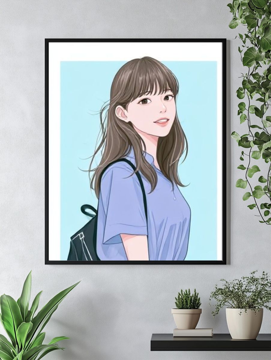 Young Woman Portrait Illustration Poster. — room view 4