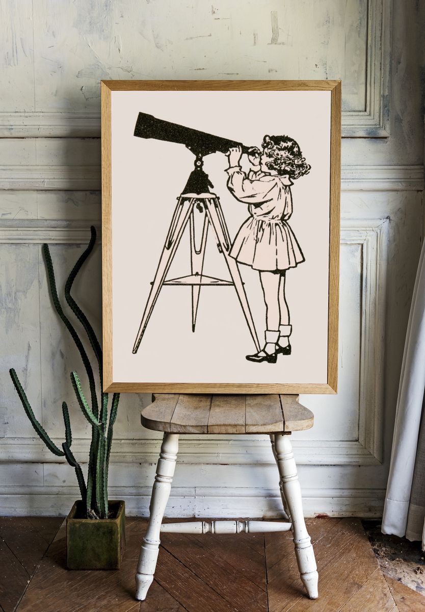 Girl with Telescope Illustration Poster. — room view 1