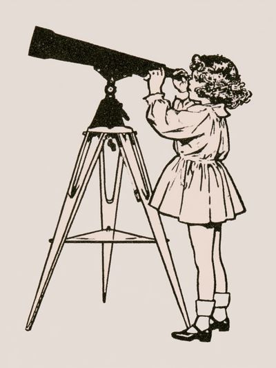 Girl with Telescope Illustration Poster.