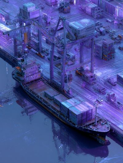 Neon Harbor Crane Digital Art Poster. poster