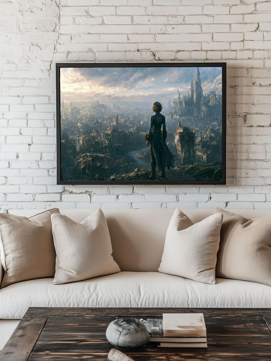 Futuristic Ruins Cityscape Print. room preview