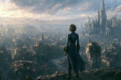 Futuristic Ruins Cityscape Print. poster