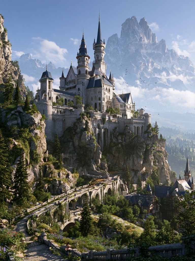 Fantasy Mountain Castle Illustration Poster. poster detail
