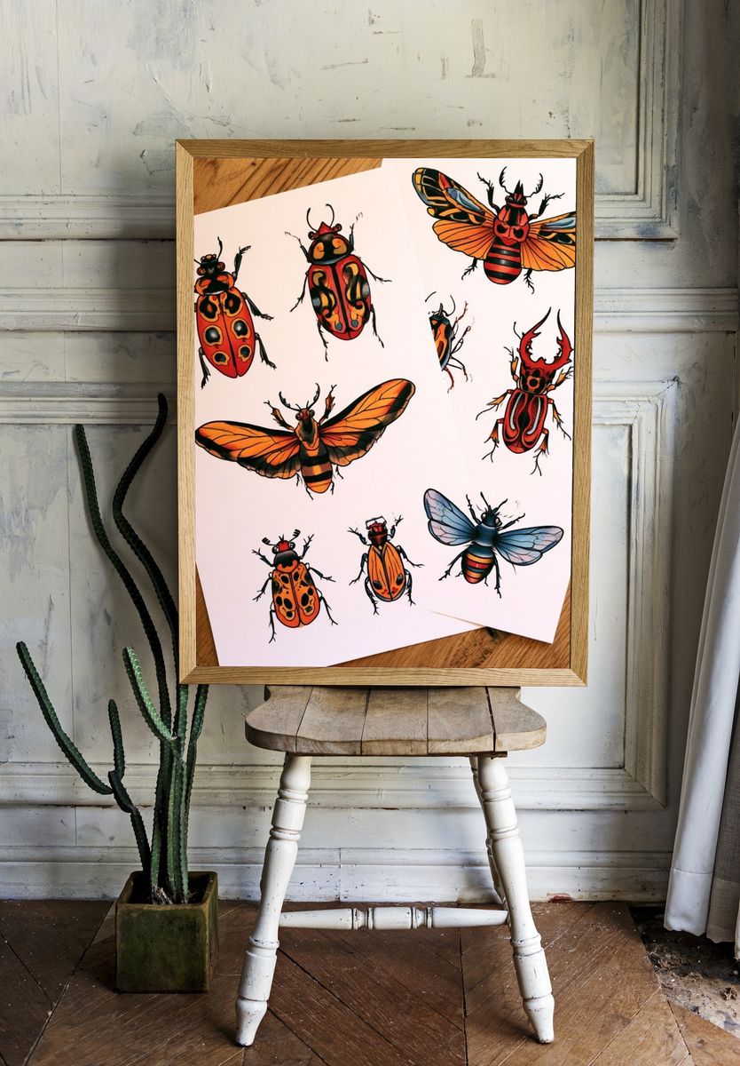 Colorful Insect Study Illustration Poster. room preview