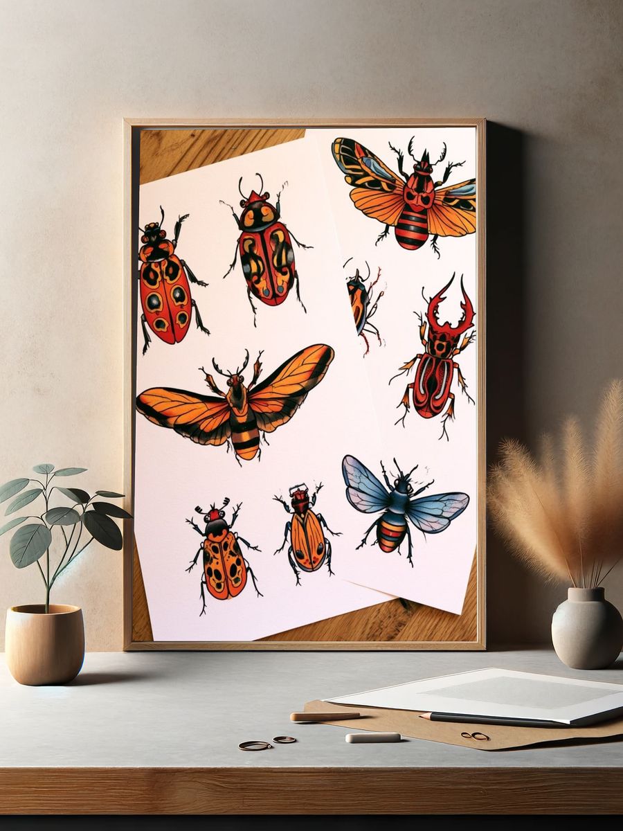 Colorful Insect Study Illustration Poster. — room view 2