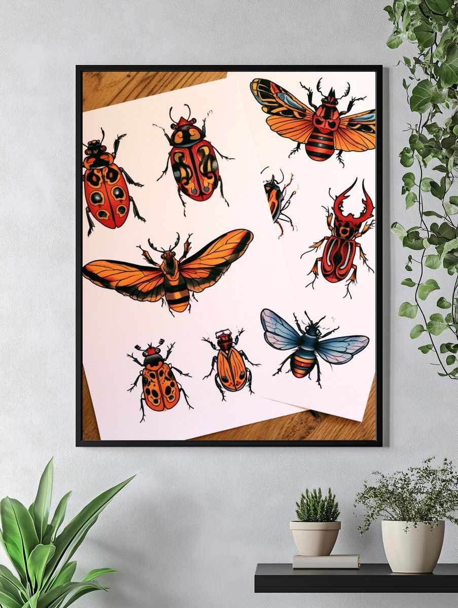 Colorful Insect Study Illustration Poster. — room view 4